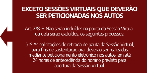 EXCETO SESSÕES VIRTUAIS QUE DEVERÃO SER PETICIONADAS NOS AUTOS